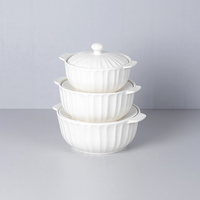 Pot à soupe en céramique plaqué or de haute qualité avec couvercle, design rayé, fond plat, pour restaurants et hôtels