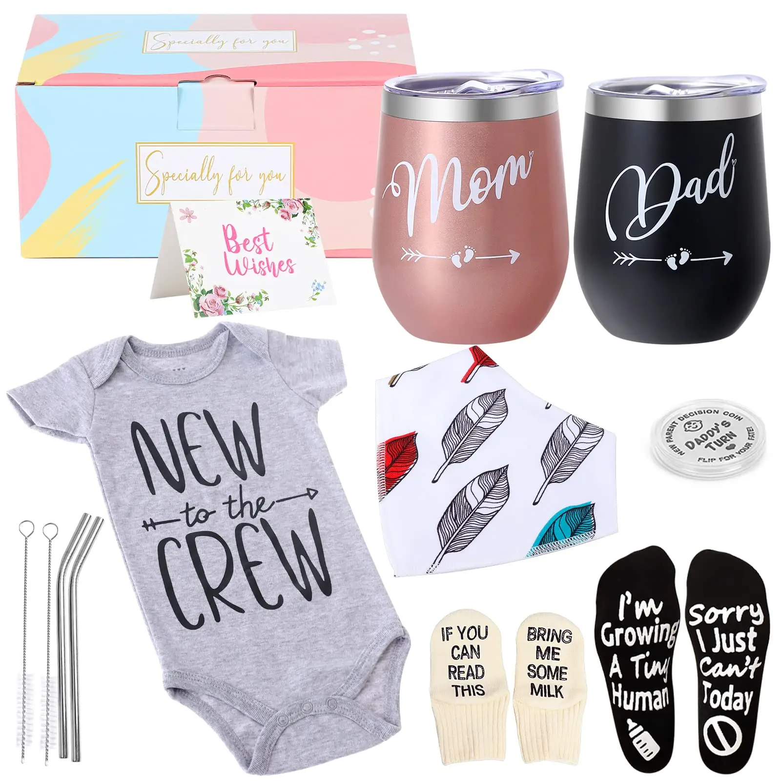 Pregnancy Gifts for New Parents First Time New Mom Gifts for Pregnancy Announcement Baby Gifts Basket Baby Onesie Socks