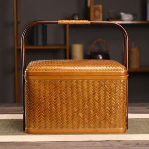 Bamboo Wood Food <b>Box</b> Rectangle Portable Tea <b>Storage</b> Picnic Basket Spring Festival Gift Case - Product Image 4
