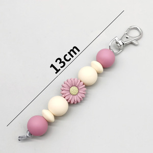 Nouveau bracelet en perles de <span class=keywords><strong>silicone</strong></span>, bijoux, pendentif porte-clés marguerite DIY, personnalisable - Product Image 4