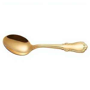 Elegant <b>Gold</b> Plated <b>Spoon</b> With Ornate Handle High Mirror Polish Flatware Set For Kitchen Use And Hotel Use - Product Image 1