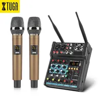 Xtuga D4M-PRO ترقية جديدة المهنية 4 قناة الطاقة جهاز مزج الصوت مكبر للصوت مع 2 ميكروفون لاسلكي محمول