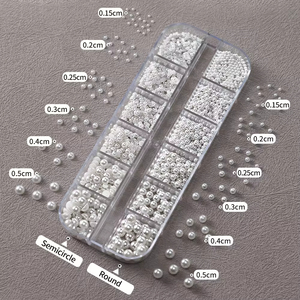 Perlas blancas para decoración de uñas, diamantes de imitación, cuentas semiredondas, tamaño mixto, perlas planas para uñas, decoración DIY, cuentas de <span class=keywords><strong>manicura</strong></span>, <span class=keywords><strong>piedras</strong></span>, 12 rejillas - Product Image 2