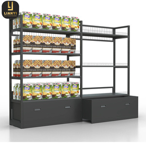 Estantes de exhibición de bocadillos de estantería de góndola de tienda de comestibles metálicos negros para supermercado general - Product Image 3