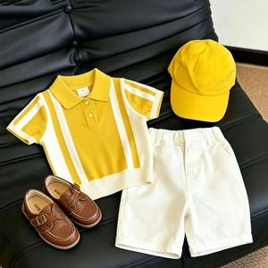 Completo Coordinato Estivo 2026 per Bambini: Maglietta Gialla a Maniche Corte in Maglia e Pantaloncini Casual con Logo - Product Image 4
