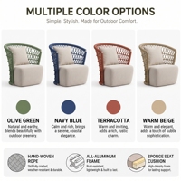 Fauteuil d'extérieur personnalisé à dossier haut en corde tressée, structure tout aluminium avec coussin, canapé inclinable pour terrasse, cour, hôtel - Vente en gros