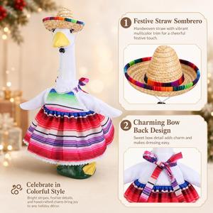 Pink <b>Dress</b> Costume Straw Sombrero Fiesta Porch Goose Clothes Garden Yard Party Decor - Product Image 2