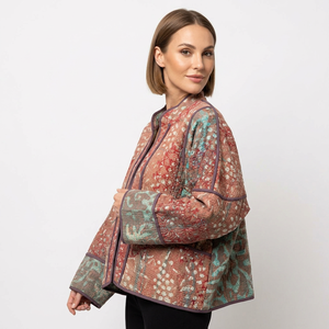 Women's Cotton Designer Kantha Jacket Multi Color Ethnic Style Open Closure Handmade Vintage Eco-Friendly Reversible Quick Dry - Product Image 1