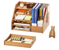 Organisateur de bureau en bois à 4 niveaux avec tiroir et porte-stylo pour décoration de mariage