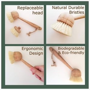 Custom Logo Detachable <b>Cleaning</b> <b>Brush</b> <b>Cleaning</b> Kitchen Scrub <b>Brush</b> for Dish 100% Bamboo Handle Sisal Bristles Replacement <b>Brush</b> - Product Image 5