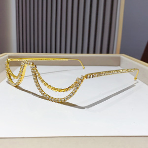 Women's Rhinestone Decorated Double Layer Metal Eyeglass <b>Frames</b> <b>Round</b> Half <b>Frame</b> Without Lenses Gold And Silver Color - Product Image 4