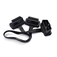 Flat+Thin 16Pin OBD 2 Extender OBD2 16 Pin ELM327 Male to Dual Female Y Splitter Elbow OBDII Extension Connector Cable