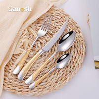 SANOSH Ensemble de couverts de luxe 4 pièces en acier inoxydable 304 martelé, finition miroir, argent et or, pour hôtel - Vente chaude