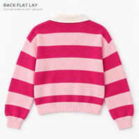 Pull en tricot rayé personnalisé pour femme, col contrastant, col en V, manches longues, pull court pour tenues décontractées quotidiennes