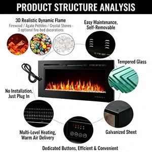 Cheminée électrique murale de 36, 42, 50, 60, <span class=keywords><strong>73</strong></span> pouces avec simulation de flamme LED, bouton tactile, télécommande, pour usage extérieur et hôtelier (version anglaise) - Product Image 6