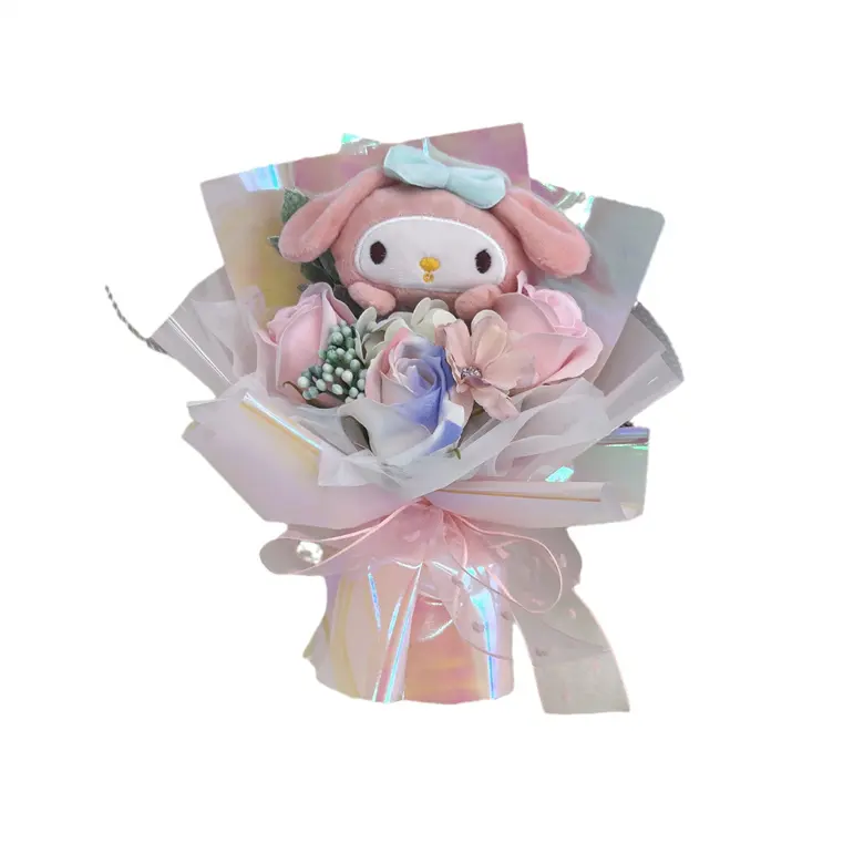 MB özel peluş buket korunmuş çiçek bebek benim melodi Melody mi peluş oyuncak buket çiçek plushie buket sevgililer günü hediyesi