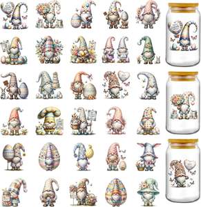 Autocollant UV DTF personnalisé motif Gnome de dessin animé pour presse à chaud, idéal pour gobelets et bouteilles de 16/20 oz - Conception durable et imperméable - Product Image 1