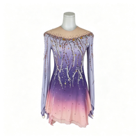 Robe de patinage et de danse pour enfants et adultes, dégradé violet-rose, manches longues en maille, dos découpé avec strass, pour compétition et spectacle de patinage sur glace