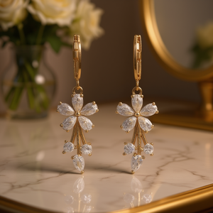 Pendientes colgantes de flores chapados en oro con cristal transparente talla marquesa para mujer, joyería de moda para fiesta E467 - Product Image 2
