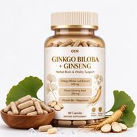 Capsules de Ginkgo Biloba et de Ginseng à Marque Blanche, 60 Comprimés avec Magnésium, Complément Alimentaire