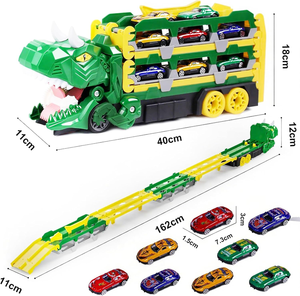 Tren de Juguete Transformable de Dinosaurio, Porta Coches Plegable con Doble Pista, Vehículo de Carreras de Aleación, Carro de Almacenamiento para Niños - Product Image 2