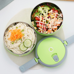 Stainless Steel Sealed <b>Lunch</b> <b>Box</b> Round Double Layer Pink Green Blue For Students Office Workers - Product Image 3