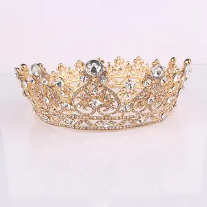 Europese En Amerikaanse Bruids Sieraden Kroon Zink Legering Diamant Bruiloft Tiara Barok Ronde Kroon