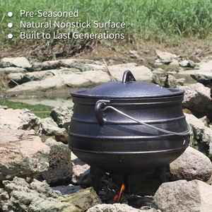 Caldero Potjie de hierro fundido Olla de Horno Holandés de 3 patas con tapa-Incluye elevador de tapa y soporte - Product Image 6