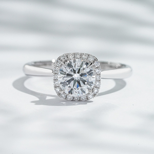 Starsgem 1.1ct 6.6mm rond taille brillant diamant de laboratoire 18K or blanc Halo classique D couleur bague de fiançailles - Product Image 1
