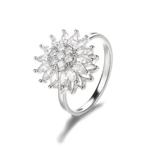 Rotatable <b>Spinner</b> <b>Ring</b> Adjustable Fidget <b>Rings</b> for Anxiety Gold Plated Vintage Design Zircon Flower Open <b>Ring</b> - Product Image 6