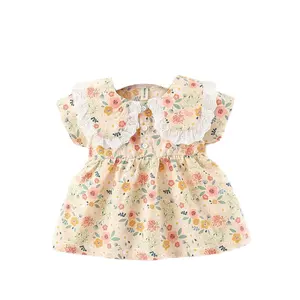 Schönes Sommer-Baumwollkleid für Mädchen Kleinkinder und Babys blumenmuster mit Vierkantkragen für Kinder