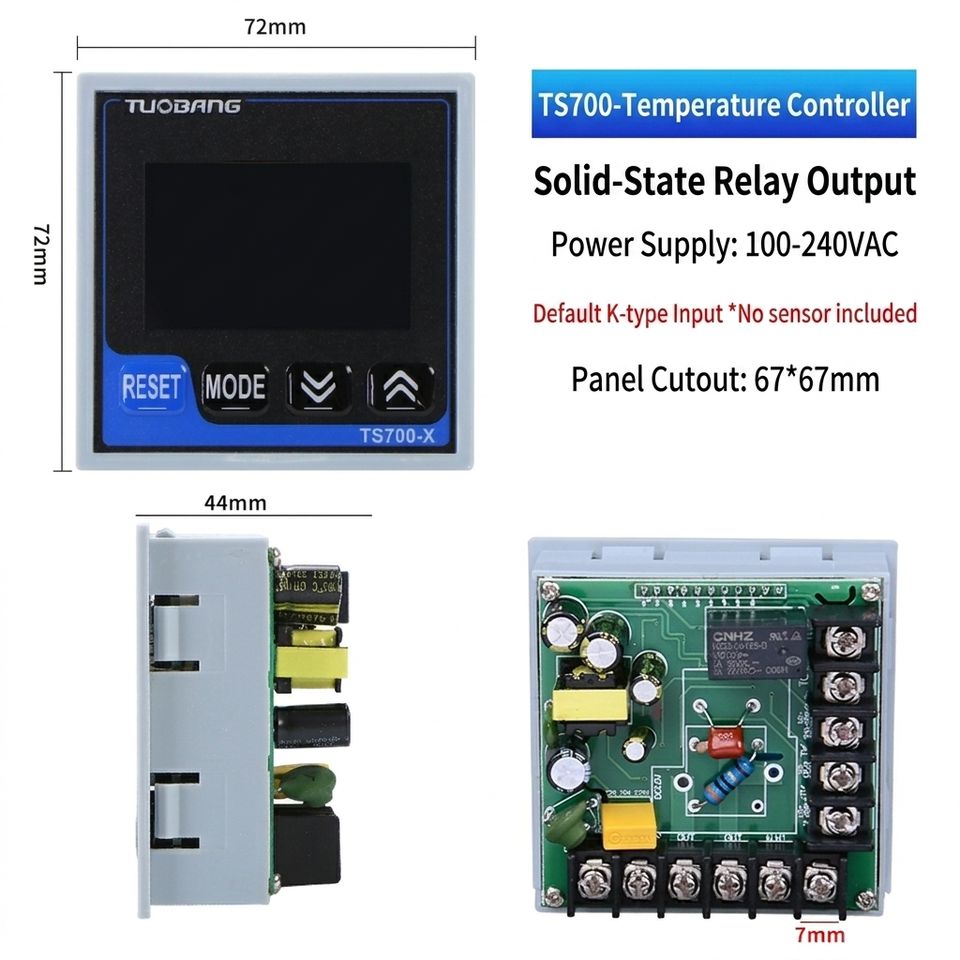220V Digital Control Box Temperature Controller Timer for Hot Press Stamping Machine K-type Manual/Automatic Plastic 30A Relay