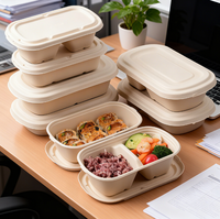 ECO 100% Biologisch afbreekbaar wegwerp servies, afhaallocatie doos, op maat bedrukt rechthoekig bagasse saladekom met bagasse/PET/PP deksel
