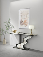 Table d'entrée moderne minimaliste avec plateau en marbre et base en acier, table d'appoint semi-circulaire, armoire décorative, console BTCT011 pour la maison