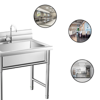 Wastafel Dapur Profesional Dua Kompartemen Komersial dari Baja Tahan Karat 304 dengan Rangka Baja Terpasang untuk Layanan Makanan.