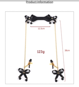 Jouet sexuel BDSM, bâillon buccal en silicone avec nœud papillon, pinces à tétons, ensemble de bondage réglable avec chaîne pour couples - Product Image 2
