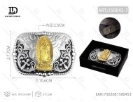 Fibbia grande in argento da 5,0 cm, rotonda e quadrata, placcata in oro. - Product Image 3