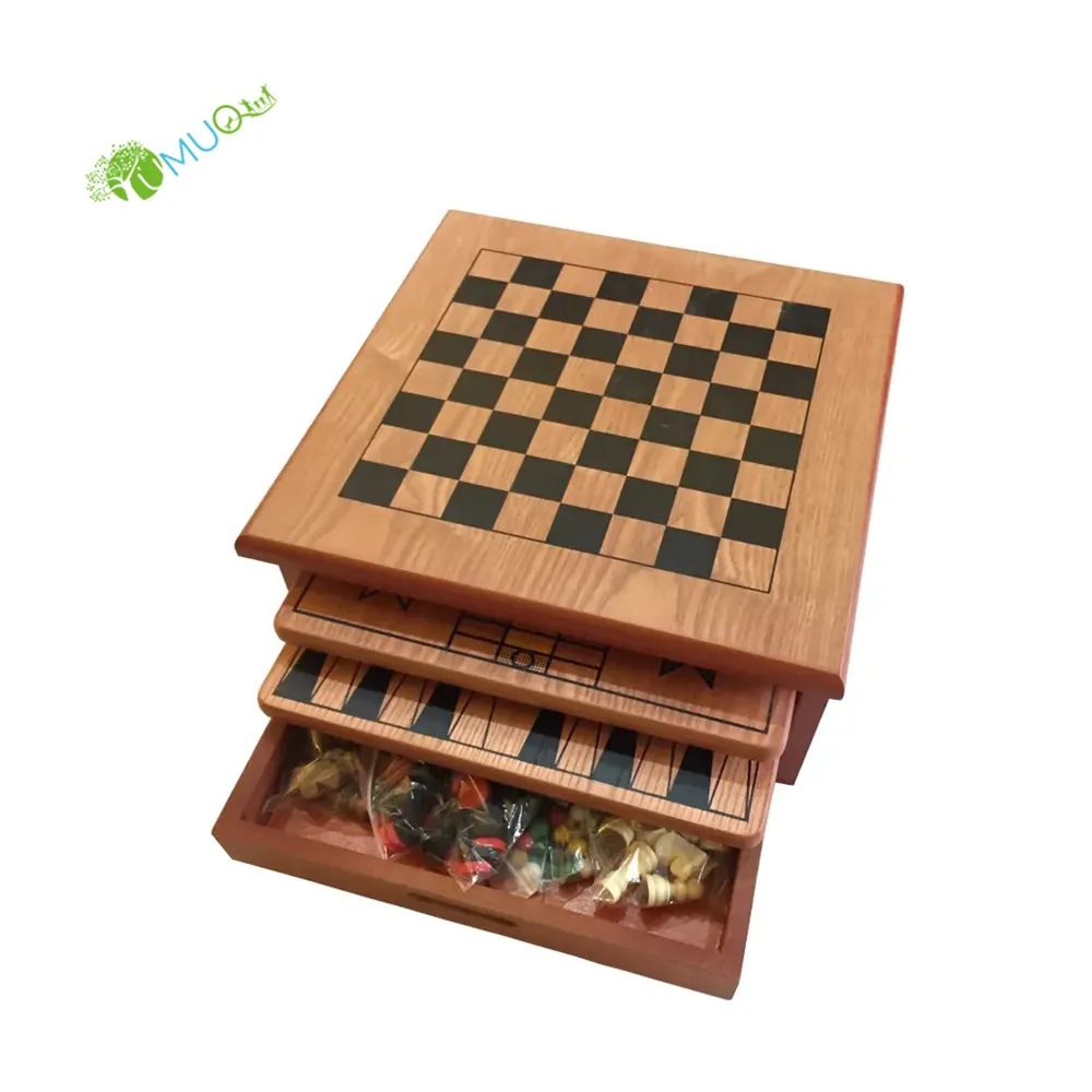 Деревянные шахматные настольные игры YumuQ 10 в 1 15 дюймов с выдвижным ящиком для детей и взрослых