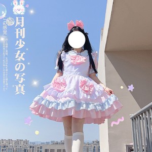Lolita Maid Costume Pink Skirt Apron Bow 3 Headpieces Anime Cosplay Outfit For Girls Age 14 Up Spring 2025 - Product Image 1