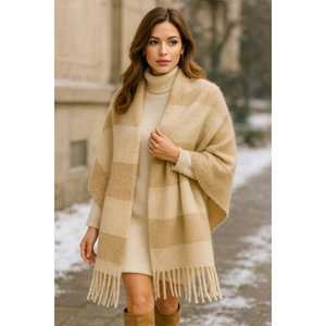 Ethnic Soft and Loose <b>Black</b> Thick Tasseled <b>Shawl</b> for Cold Weather Sal1257 - Product Image 2