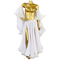 BellyEshop Samba Carnival Jupe de danse en mousseline à double fente avec manches pour la danse orientale, tenue de scène pour adultes