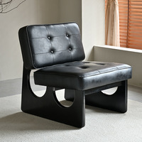 Fauteuil inclinable moderne en bois massif imperméable et durable, revêtement en cuir ciré à l'huile, design de créateur, dossier, appartement, salon, doux