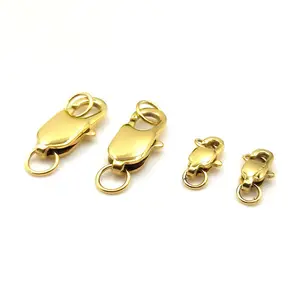 Jewelry findings High quality PVD real 18k gold plated 316L Stainless steel lobster rectangle clasp with welded rings waterproof
