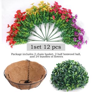 <strong>Artificial</strong> Outdoor <strong>Flowers</strong> <strong>with</strong> <strong>Hanging</strong> <strong>Basket</strong>, 2 <strong>Hanging</strong> Planters <strong>with</strong> 24 Pcs <strong>Flowers</strong> for Front Porch Garden Patio Home Decor - Product Image 3