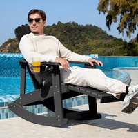 Fauteuil Adirondack à bascule en HDPE avec dossier à 7 lattes, repose-pieds escamotable, porte-gobelet, résistant aux intempéries pour patio, bord de piscine, jardin