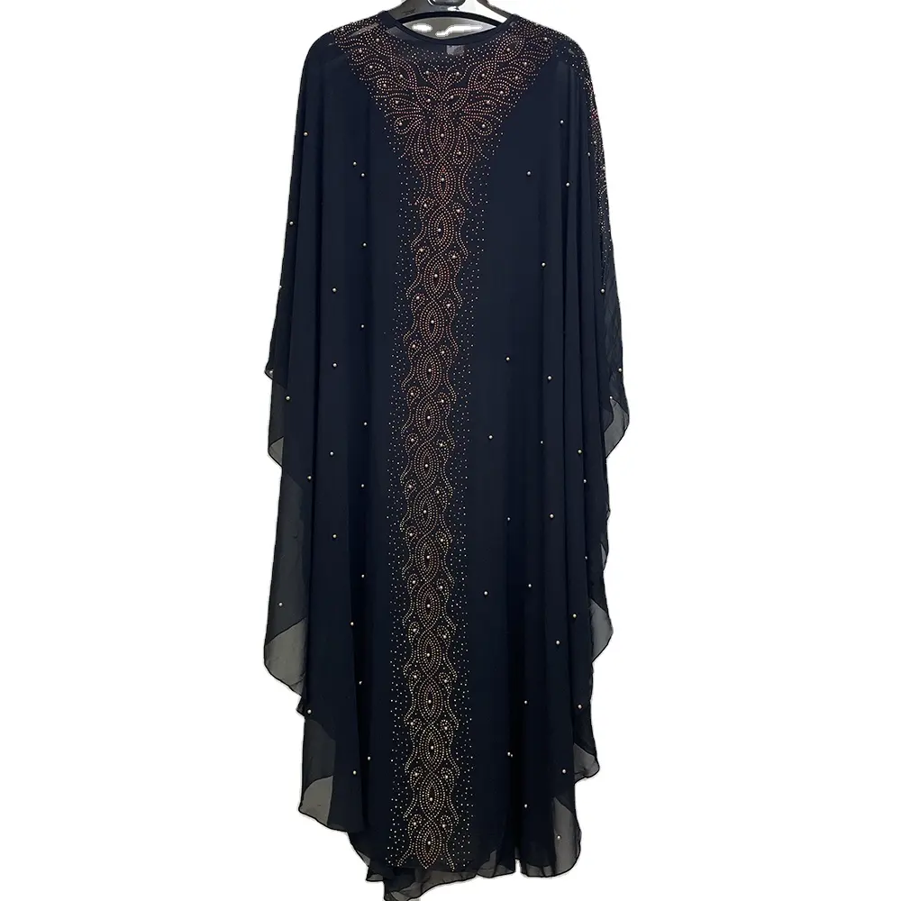 MC-1609 2014 Novo design Dubai Turquia Roupas islâmicas árabes vestido kaftan borboleta abaya chiffon com strass pérola abaya hijab