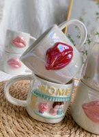 Tasse à café en céramique à lèvres colorées à la main avec design de galvanoplastie coloré Style nordique simple Lave-vaisselle Micro-ondes Vente en gros