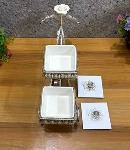 NIRMALA HANDICRAFTS Boîtes à fruits secs en argent allemand et bois, style moderne, avec plateau, pour la décoration artistique de la maison et du salon - Product Image 1