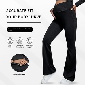 3041 européen américain vêtements de maternité décontracté coupe ajustée corne <span class=keywords><strong>pantalon</strong></span> taille haute croix-ventre <span class=keywords><strong>ceinture</strong></span> large jambe conception pour les femmes enceintes - Product Image 3