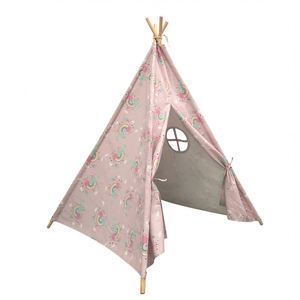 Exported Good Quality Toddler Sleepover <b>Teepee</b> <b>Tent</b> Cotton Wooden Sports Toy for Girls & Boys Indoor 120x120x145cm Ages 2-7 - Product Image 1